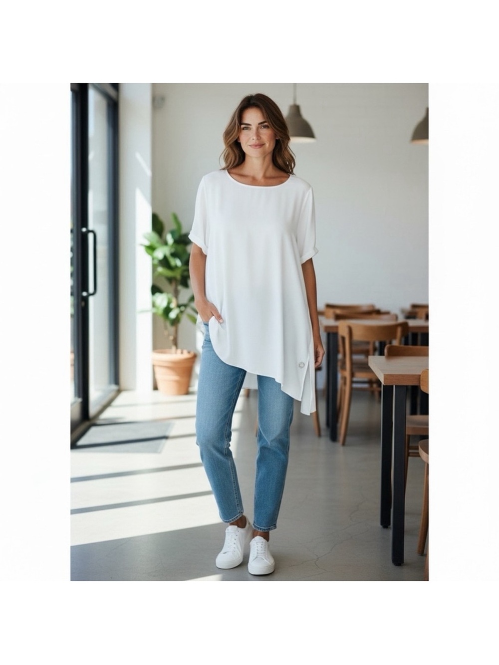 Yest Women's White Asymmetric Tunic Top